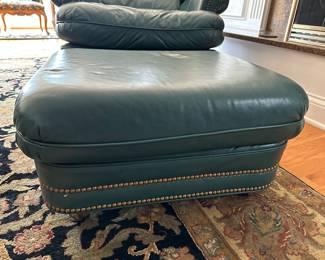 Hancock & Moore green leather armchair (does not recline) and matching ottoman. Chair measures 36"W x 49"D x 35"H and ottoman 27" x 21" x 14"H