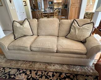 Century beige upholstered sofa 88"W x 36"D x 35"H