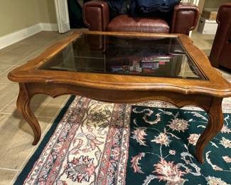 Wood coffee table with glass insert 38" x 38" x 17"H