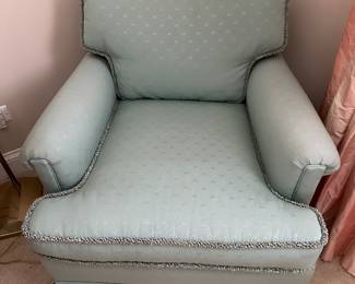 (2) upholstered teal armchairs 28"W x 34"D x 30"H