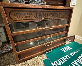 Antique wood spool cabinet