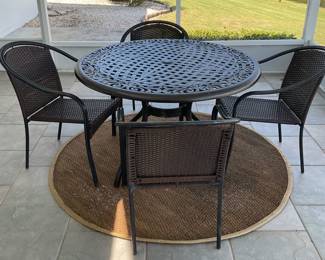 All metal table and chairs.