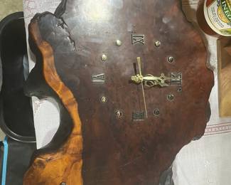 California burl clock… maker and info on the back