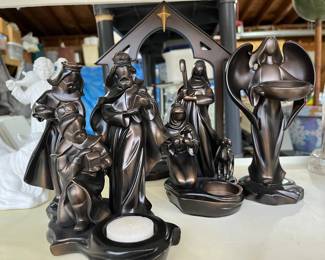 Bronze retired Partylite tea light candle nativity set with boxes