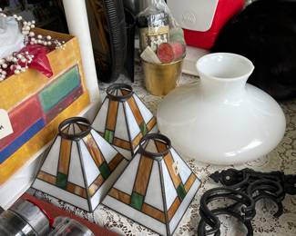 Mission style light shades and vintage glass shade