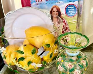 PIONEER WOMAN AND TRACY PORTER VASES AND PAINTED GLASS.