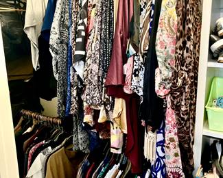 SO MUCH WOMEN'S CLOTHING IN THIS HOUSE! 3 CLOSETS, 8 CLOTHING RACKS FULL! MOSTLY SIZES MEDIUM TO LARGE, SOME SMALL AND XL.