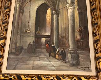 VEERSTEG VINTAGE OIL PAINTING CHURCH SCENE