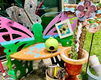 LET'S GO OUTSIDE TO THE GARDEN! LOVE THIS BUTTERFLY BENCH!