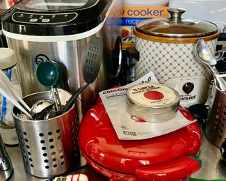 ICE MAKER, WAFFLE MAKER, CROCK POT.