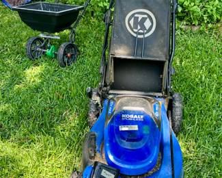 KOBALT ELECTRIC MOWER WITH BATTERY AND RECHARGER.