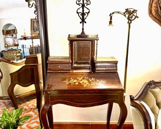 PETITE INLAID SECRETARY WITH BRASS FINISHES