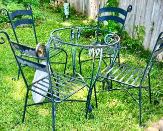 HEAVY METAL PATIO TABLE AND CHAIRS.