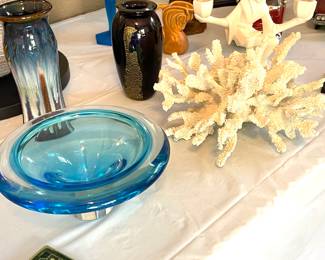 Some coral & art glass