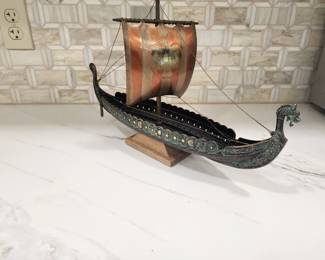 MID CENTURY MODERN BRONZE VIKING SHIP
