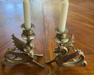 Brass dragon candle holders