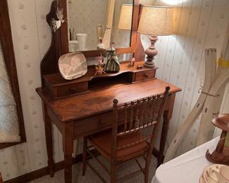 Exquisite Dressing Vanity with Matching Spindled Chair