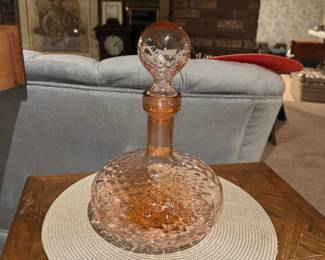 Vintage Italian Empoli Cellini Pink Glass Large Pebbled 13" x 9" Decanter