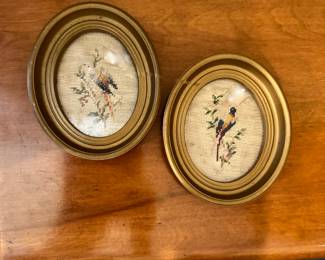  Small Vintage Framed Needlepoint Birds