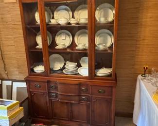 Vintage, OKURA ART China with Gold Trim, JAPAN and a Bowed Front Mahogany China Cabinet  