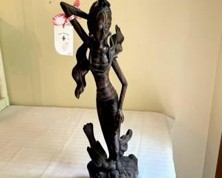 24" Vintage Indonesian Shinta Folk Art, Dancing Mythical Lady, made from BALI NEI Wood, Exquisite Piece of Art