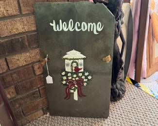 Hanging WELCOME Sign, Hand Painted on SLATE