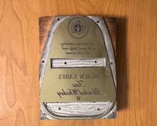 Vintage Brass Printing Plate, Johnnie Walker "BLACK LABEL Fine Blended Whisky"