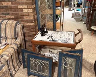 c.1960's MCM Tiled Teacart and 5 Antique Windows