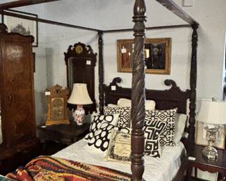 Antique Carved 4 Poster Bed