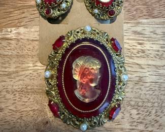 German Cameo Brooch & Earrings