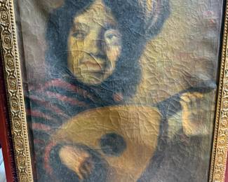 19th Century Folk Art Painting Lute Player