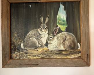 Vintage Rustic Bunny Painting on Wood