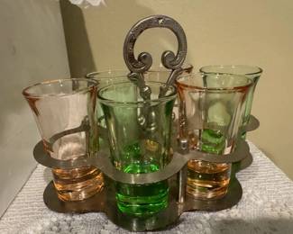 Uranium Shot Glasses 3 green and 3 Rose Brown Set