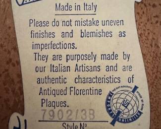 Antique Florentine Plaques Number on the back of each Plaque