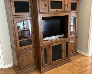 Solid oak entertainment wall unit