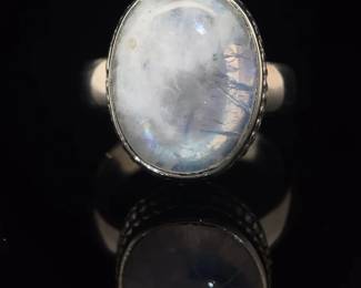 Oval Cabochon Rainbow Moonstone Ring