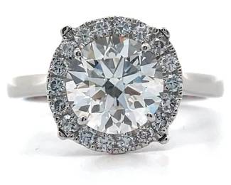 2.30 Carat Round Diamond Pavé Halo Cathedral Ring in Platinum