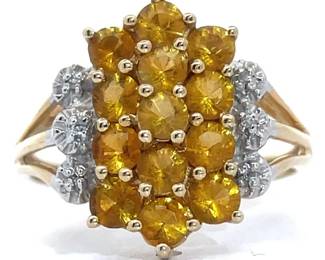 Citrine & Natural Diamond Waterfall Cluster Split Shank Ring in 14k Two-Tone Gold
