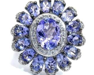 NEW! Oval Tanzanite & Natural Diamond Flower Cluster Ring