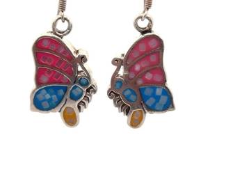 Colorful Enamel Butterfly Earrings in Sterling Silver