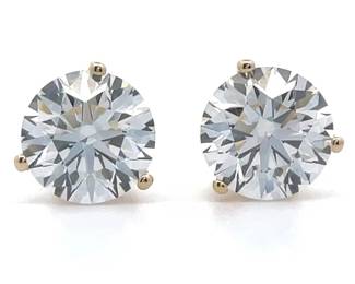 NEW! 4 Carat Round Diamond Three-Prong Martini Stud Earrings in 14k Yellow Gold