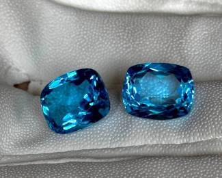 13.82 Carat Total Natural Blue Topaz Pair – Cushion Cut