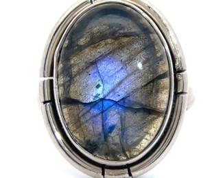 Labradorite Oval Cabochon Bezel Ring