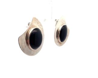 Vintage Mexico Sterling Earrings – 1980s Obsidian Teardrop Style