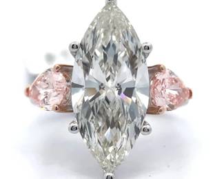 6.53 Carat Lab-Grown Marquise & Vivid Pink Diamond Ring in 14k White & Rose Gold