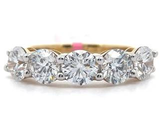 Classic 2.50 Carat Diamond Five-Stone Ring in 14k Yellow Gold