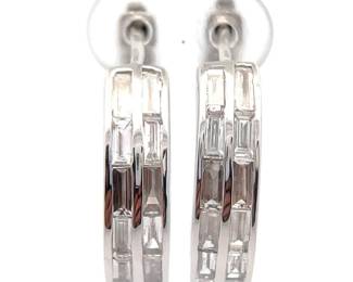NEW! 1.26 Carat Baguette Diamond Double Row Hoop Earrings