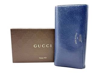 Gucci Blue Leather Continental Wallet with Box