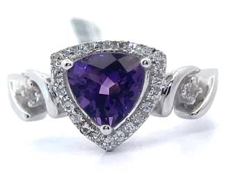 NEW! 1.50 Carat Amethyst & White Topaz Triangular Halo Ring