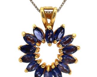 Marquise Iolite Cluster Open Heart Halo Pendant